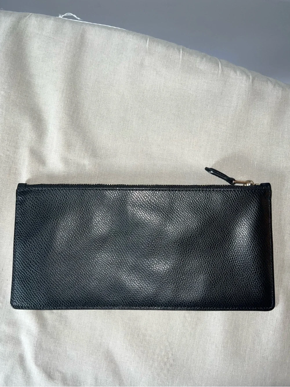 Coach Black Leather Zip Pouch with Gold Logo